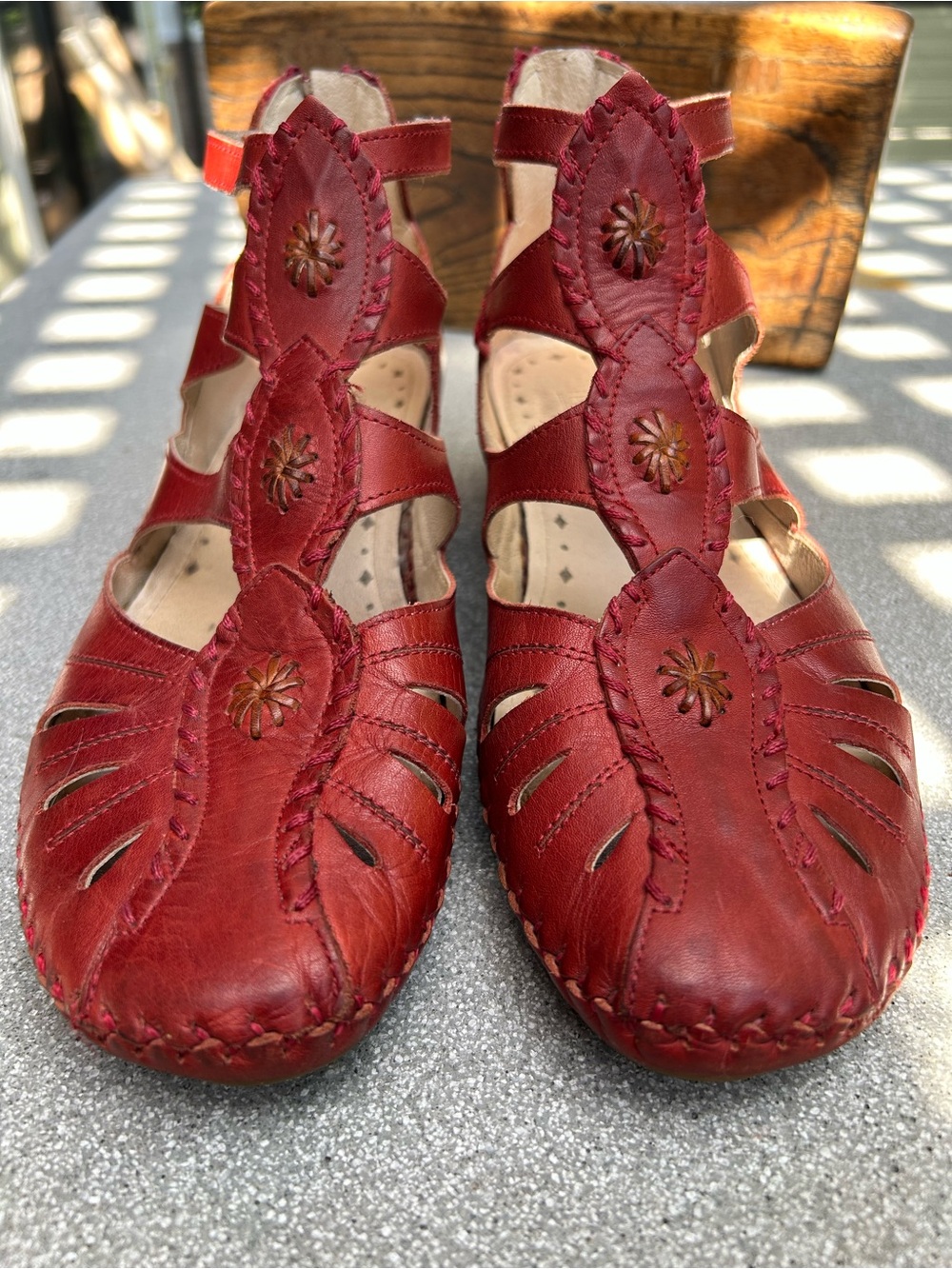 EUC PIKOLINOS Red Leather Sandals Women’s 8, Made in Spain, Vintage Southwest